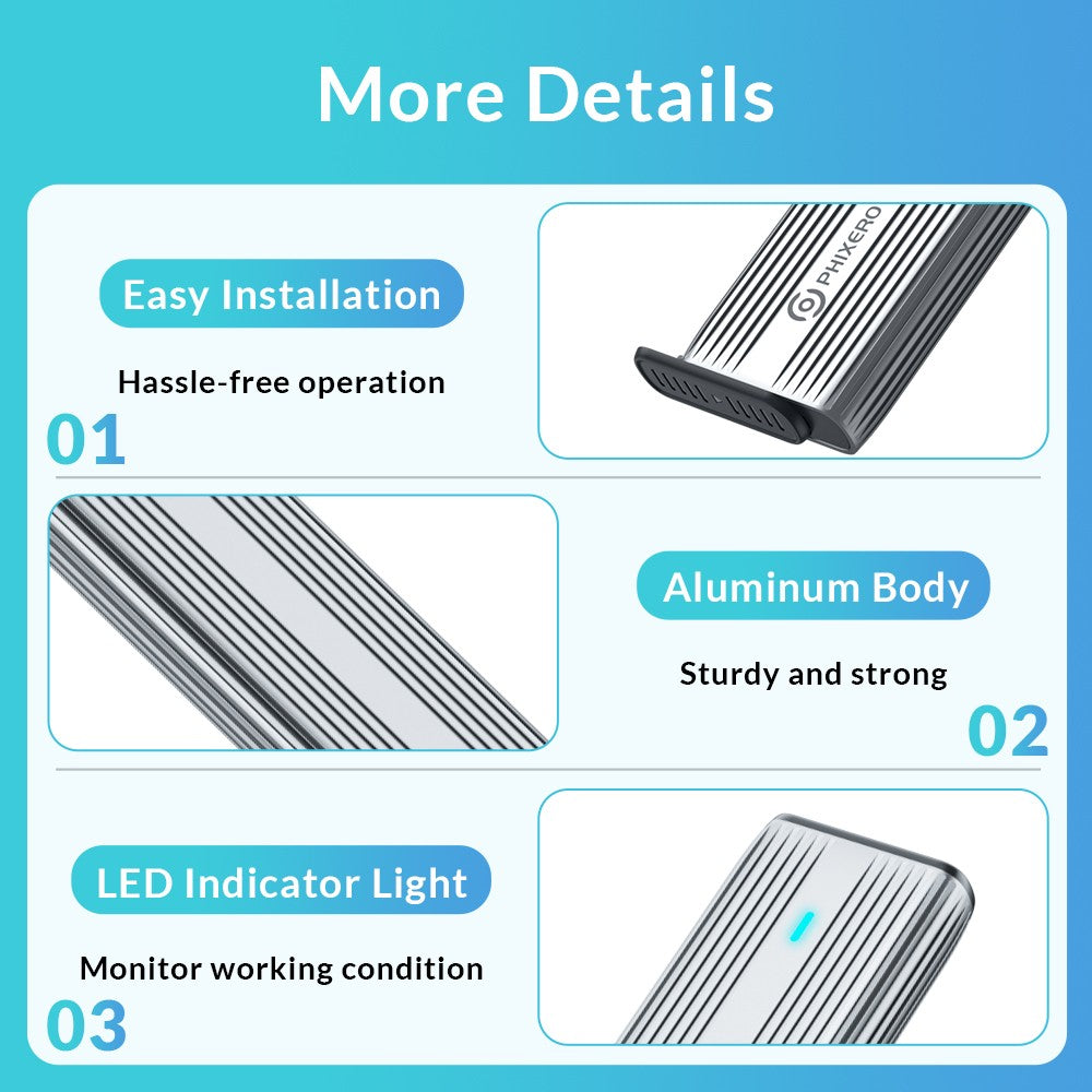 PHIXERO M.2 NVMe SATA SSD Enclosure Duplo Protocolo NVMe para Adaptador USB 10Gbps USB 3.1 Gen2 USB C Case Externo Liga de Alumínio