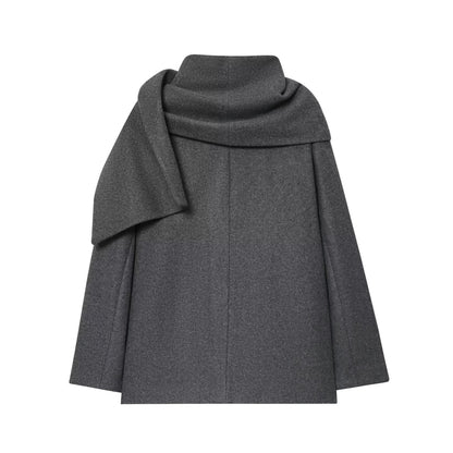 TFMLN Winter New Ladies Solid Jackets Elegant Long Sleeve Pockets Coat Fashion Scarf Collar Warm Short Jacket Streetwear