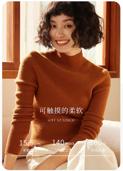 Autumn and winter new women's 100% pure cashmere semi high neck pullover sweater knitted slim fit hot selling women's top