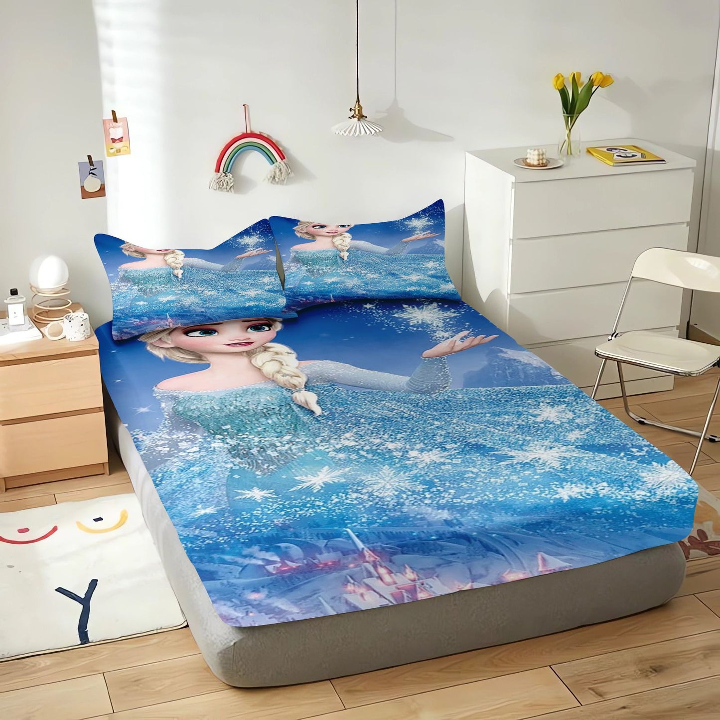 Frozen Fitted Sheet Children 100% Polyester Coverage Sheets Cartoon Cover Elastic Cute Digital Printing Bedding Teenager
