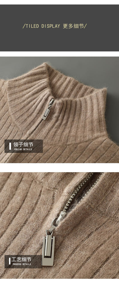 Autumn Winter New Mink Cashmere Sweater Thickened Loose Zipper Cardigan Sweater Comfortable Casual Men's Knitted Bottoming Shirt