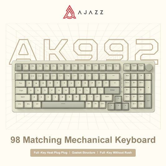 Teclado Mecânico com Fio Ajazz AK992, Layout Completo de 98 Teclas, Hot-Swap, Teclado USB para Jogos, Botão de Tecla Multimídia para Desktop PC Laptop
