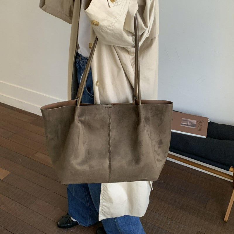 LEFTSIDE Women Faux Suede Shoulder Bag 2025 Winter Retro Soft Tote Bag Luxury Designer Trend Female High Capacity Handbags