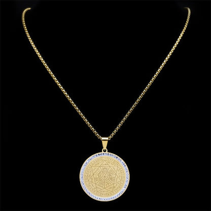 Colar de Anjo Medalha Sete Arcanjos para Mulheres Homens Aço Inoxidável Selo de Salomão Proteção Corrente Joias colar NZZZ504S02
