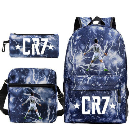 Novas Mochilas CR7 3 peças Estilo Simples Leves Meninos Meninas Bolsas Escolares Mochilas para Laptop de Grande Capacidade para Adolescentes Mochilas de Viagem para Mulheres e Homens