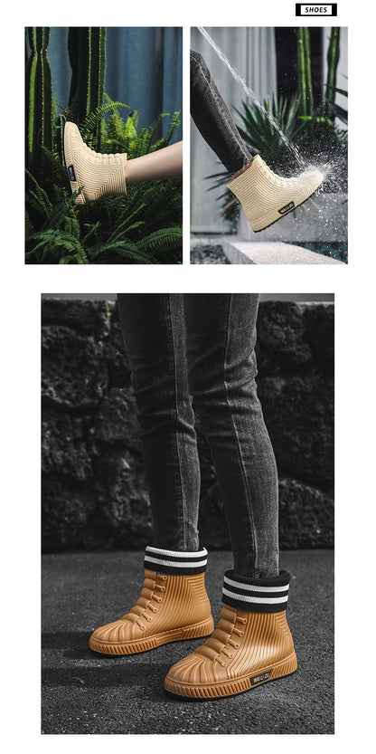 Versatile Casual Short-barreled Waterproof Shoes Men Women Lined With Fleece Warmth Anti-slip Wear-resistant Outdoors Rain Boots