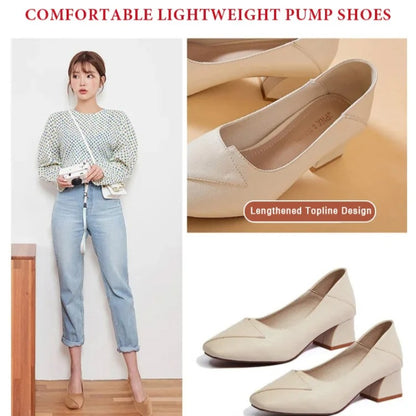 Four Seasons Shoes Soft Bottom Middle-aged Women's Shoes Chunky Heeled Mom Shoes Comfortable Casual Work Leather Shoes