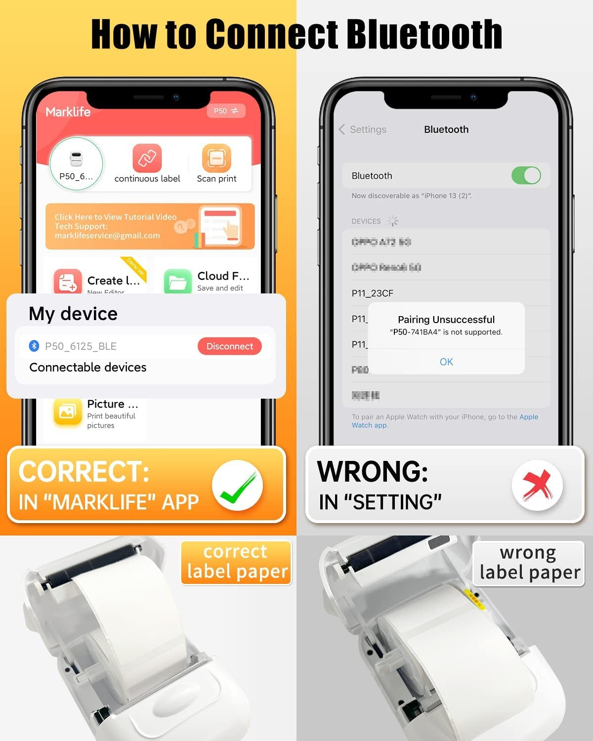 MARKLIFE P50 Mini Portable Bluetooth Thermal Label Printer for Address Clothing Jewelry Retail Barcode Office Compatible Phones