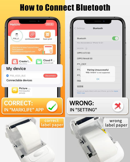 MARKLIFE P50 Mini Portable Bluetooth Thermal Label Printer for Address Clothing Jewelry Retail Barcode Office Compatible Phones