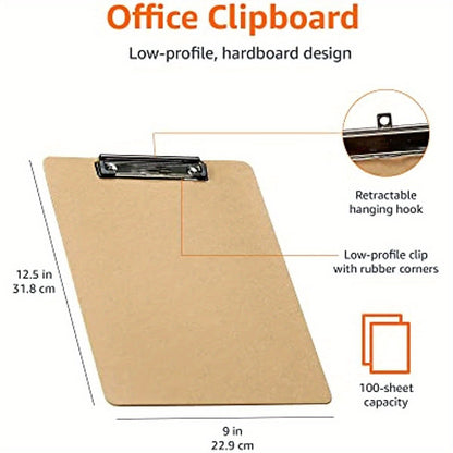 Basics Hardboard Office Clipboard Wooden file board clamp Writing pad for office memo folder- 1-Pack