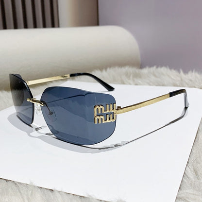 1pc Classic Sun Glasses Female Funky Metal Luxury Rimless Sunglasses Women BrandDesigner Rivets Rectangle Gradient Curved Shades