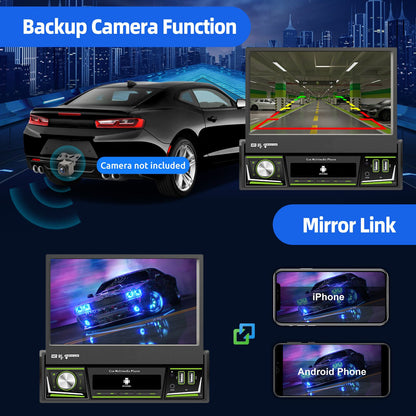 ESSGOO 1 DIN 7 Polegadas Flip Out Tela Touchscreen 4+64G Android 14 Rádio Estéreo Automotivo Apple Carplay GPS Navi Wifi FM RDS Bluetooth USB EQ