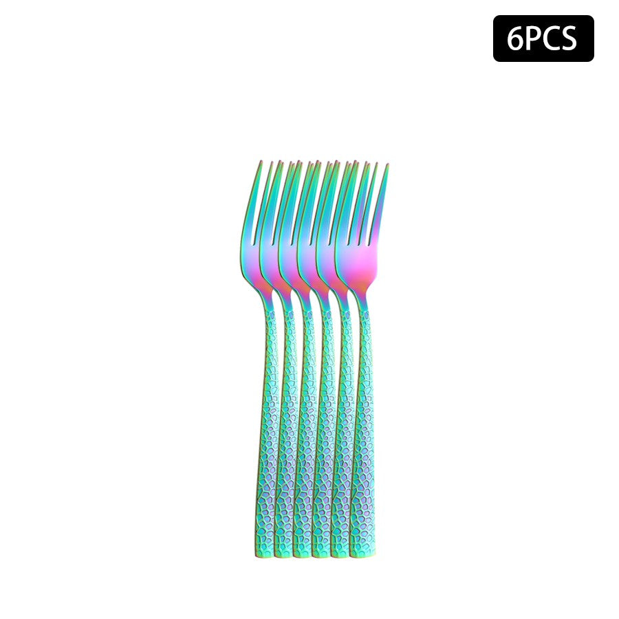 4/6/16/24pcs Stainless steel colored cutlery set Square handle snakeskin cutlery Household knife, fork and spoon combination