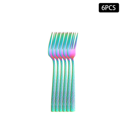 4/6/16/24pcs Stainless steel colored cutlery set Square handle snakeskin cutlery Household knife, fork and spoon combination