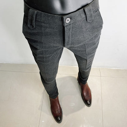 Calça Social Masculina Outono Inverno Engrossada Casual Slim Fit Reta Formal Negócios Lã Tecido Calça Social Escritório