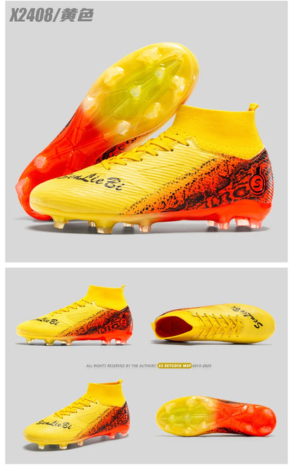 High-top Football Boots, Long Spikes Football Boots, Professional Firm Ground Non-Slipping Training Soccer Cleats for Big Boys