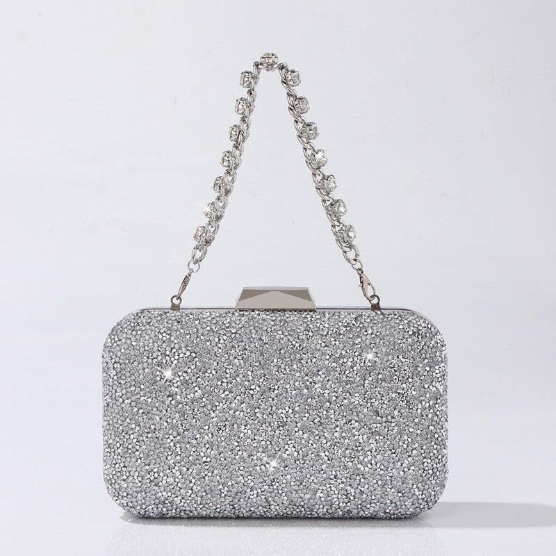 Luxury Elegant Sequined Clutch Bag Trendy Glitter Diamonds Metal Buckle Evening Bag Wedding Clutch Handbag Shoulder Bag Chain