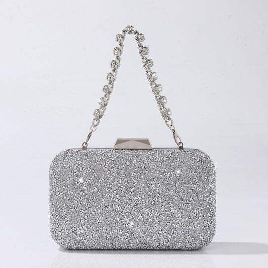 Luxury Elegant Sequined Clutch Bag Trendy Glitter Diamonds Metal Buckle Evening Bag Wedding Clutch Handbag Shoulder Bag Chain