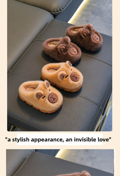 Kids Winter Warm Cotton Slippers Cute Capybara Slip-On Shoes for Boys & Girls Soft Non-Slip Soles Lightweight Easy Wear Closure