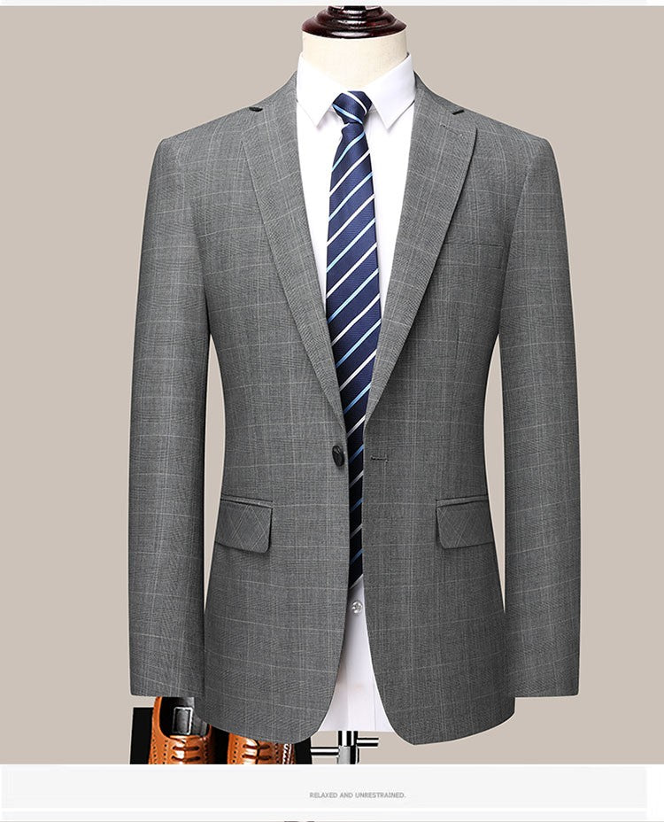 2024 Men's Checkered Business Casual Suit Two-Piece Set Polyester Wedding Trend Handsome Boutique Suit + Trousers