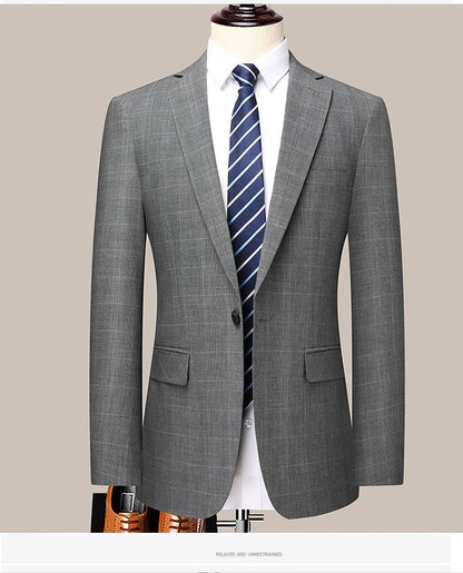 2024 Men's Checkered Business Casual Suit Two-Piece Set Polyester Wedding Trend Handsome Boutique Suit + Trousers