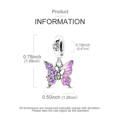 Pingente Charm Libélula Tema Primavera Prata Esterlina 925 Borboleta Flor Pendente Compatível com Bracelete Colar Joias DIY