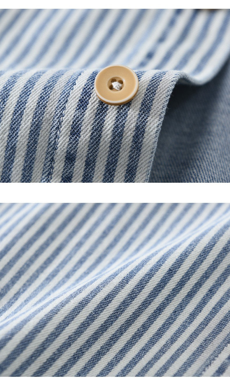 New Men's Denim Shirts Spring Streetwear Long Sleeve Jean Tops Slim Stripe Patchwork Design Cowboy Shirt Youth Fashion Overshirt