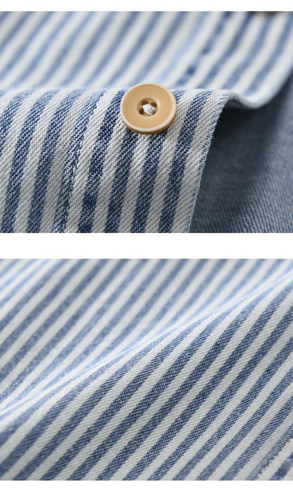 New Men's Denim Shirts Spring Streetwear Long Sleeve Jean Tops Slim Stripe Patchwork Design Cowboy Shirt Youth Fashion Overshirt