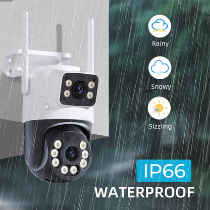 8MP 4K iCSee WiFi Camera PTZ Dual Screens Auto Tracking Night Vision CCTV Surveillance Camera Outdoor 6MP Security IP Camera