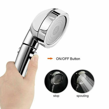 Chuveiro de mão giratório de 360 graus com 3 configurações de spray e botão de pausa ON/OFF, com ajuste de economia de água