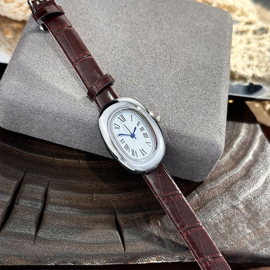 Ladies' New Oval Bathtub Egg-Shaped Belt Quartz Watch Elegant Miniature Vintage-Style Wristwatch Stylish Trendsetter
