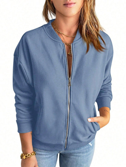 Fisoew women's Quilted Zip Up Jacket Oversized Long Sleeve Party Coat Warm Slim Fit