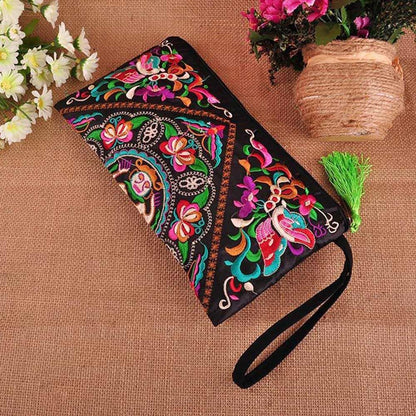Ethnic Embroidered Small Flap Women  Handbag Coin Purse Lady Clutch Butterfly Flower Bags