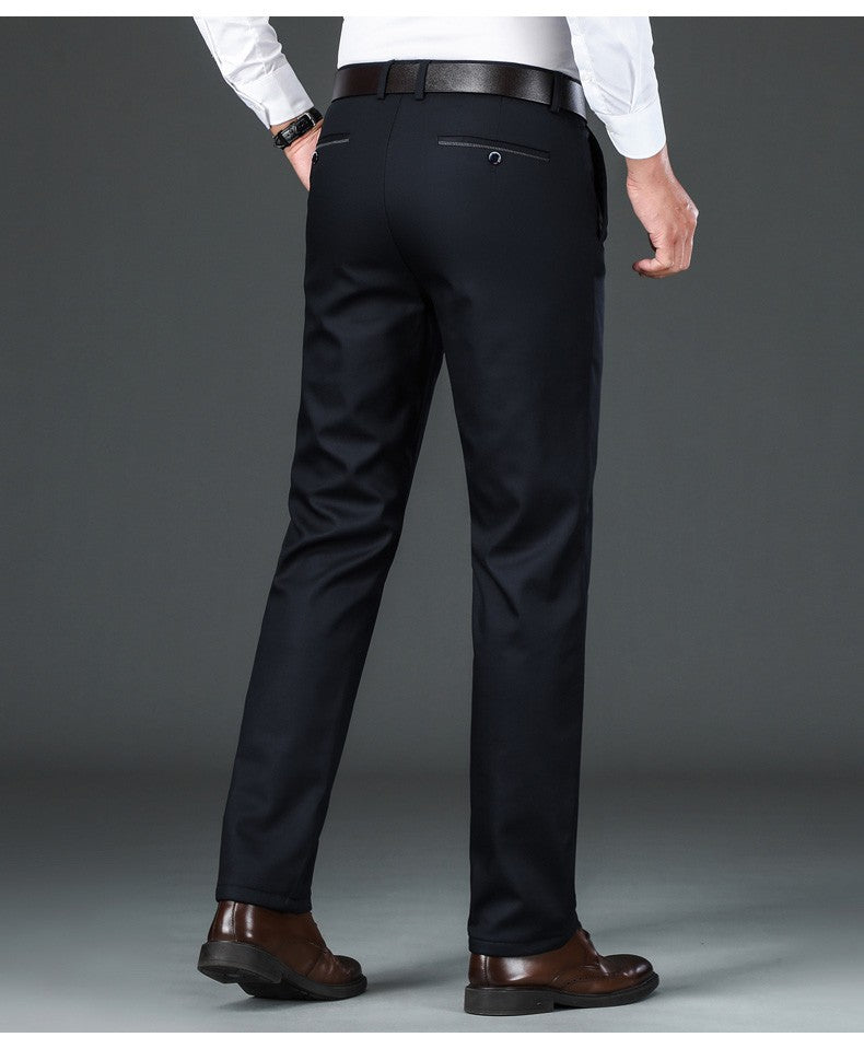 Flannel Thick Men's Casual Pants Navyblue Winter New Fleece Business Stretch Warm Plush Trousers Brand Slim Straight Male Pants