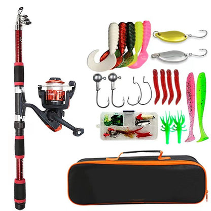 Kit Completo de Vara de Pesca com Vara Telescópica e Molinete Iscas Anzóis Kit de Pesca para Viagem