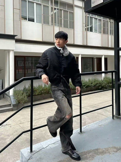 2025 Winter New Fashion Mountain Carving Imitation Wolf Fur Coat Men and Women Y2K Harajuku Hip-hop Pop Bomber Jacket Cleanfit