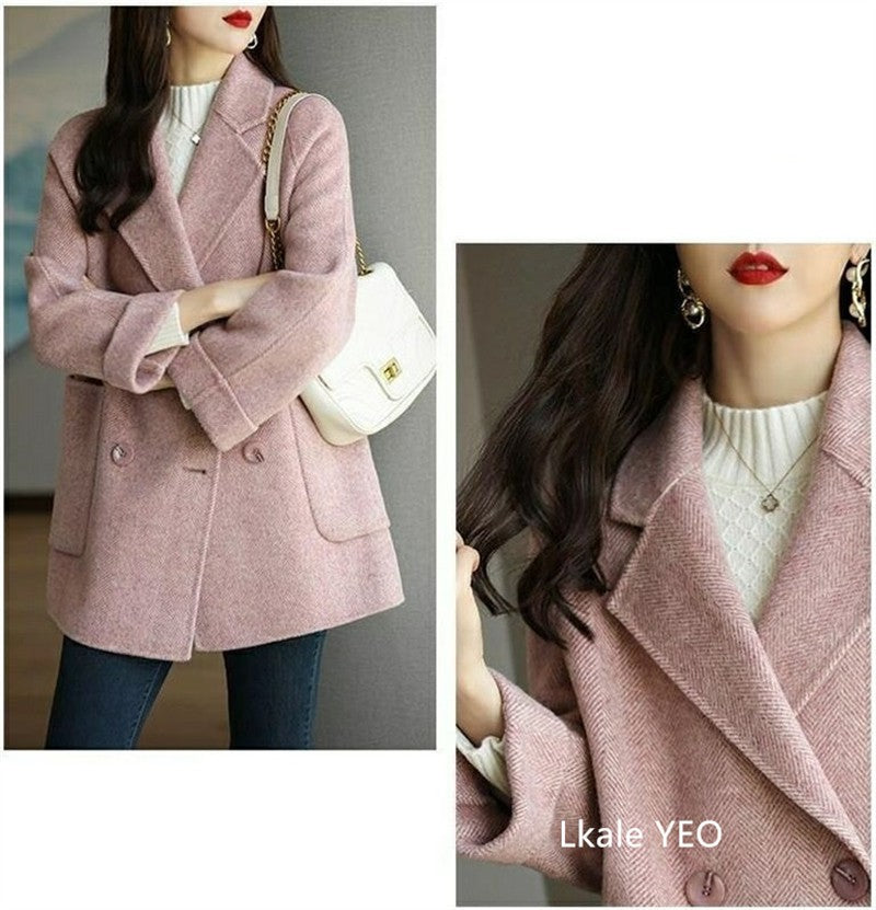 Ladies Woolen Jacket 2025 Autumn Winter Fashion Temperament Female Coat Long Sleeve Short Double-breasted Women Wool Overcoat