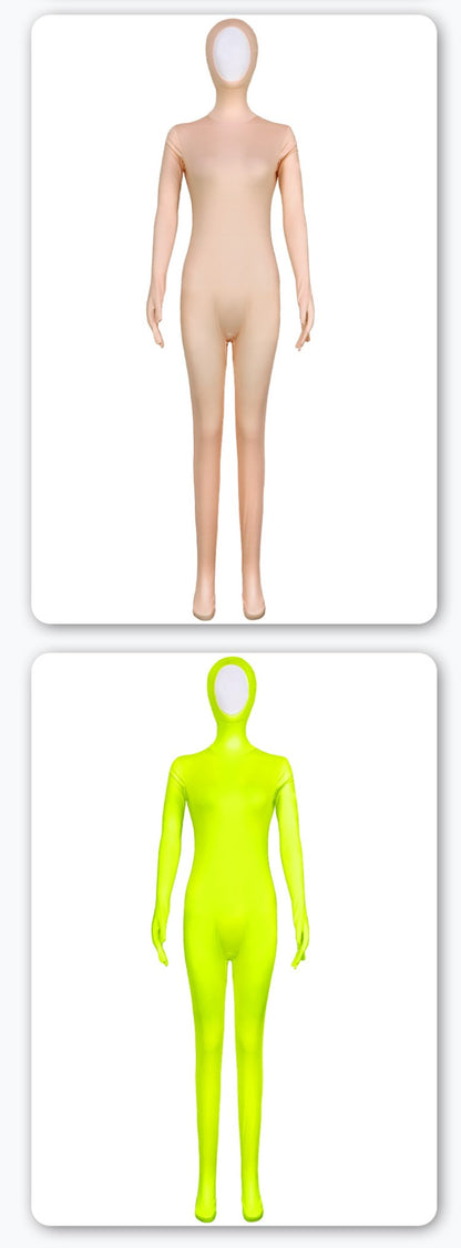 Open Split Orange Full Wrap Bodysuit Spandex Stretch Jumpsuit Adult Variety Show Halloween Cos and Body-fit Role Play Apparel
