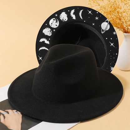 Women's Vintage Fedora Hat with Wide Brim for Autumn and Winter