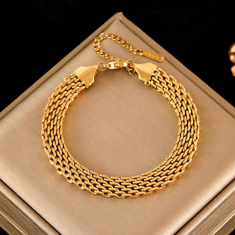 Pulseira de Corrente de Contas de Aço Inoxidável 316L EILIECK para Mulheres, Charme de Metal Banhado a Ouro 18K, Joia Moderna com Design Exclusivo