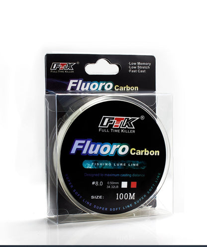 Linha de Pesca FTK 100M com Revestimento de Fluorocarbono 0.14mm-0.5mm 4.13LB-34.32LB Linha Monofilamento de Fibra de Carbono Linha de Pesca de Carpa Sinking Line