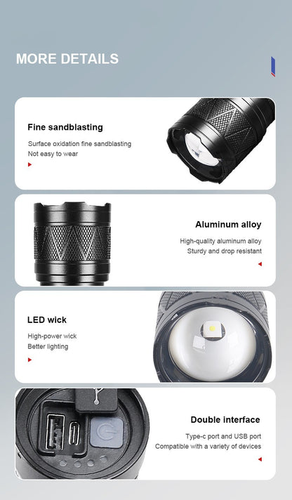 2025 New 15000mAh White Laser Flashlights 990000LM Ultra Powerful Flashlight Zoom USB Rechargeable Lantern Outdoor Camping Torch