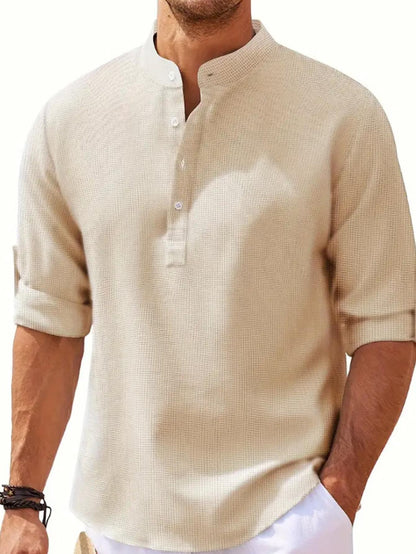 Men's Cotton Linen Henley T-Shirts Long Sleeve Hippie Casual Beach T-Shirts