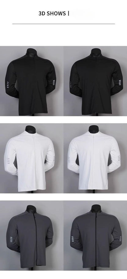 Men's American Long - sleeve Fitness Outerwear for Cycling, Running, Training – Quick - dry, Slim - fit, Elastic