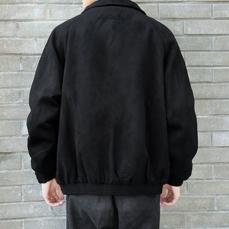 Men's Fashion Vibe Style Faux Suede Oversized Casual Jacket Autumn Streetwear Trendy Bomber with Premium Look