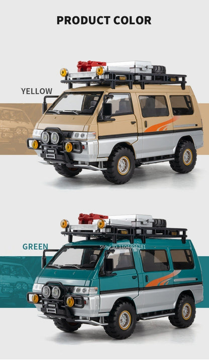 1:24 Mitsubishi Delica H2 Carro de Brinquedo de Liga Leve com Portas Abertas, Som, Luz, Fricção, Miniatura Veículo Presente de Aniversário para Menino