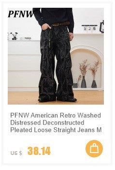 PFNW High Street Drawstring Zipper Sliced Wide Leg Cargo Pants Msn's Casual Loose Straight Trousers Loose Denim Pants 28W5963