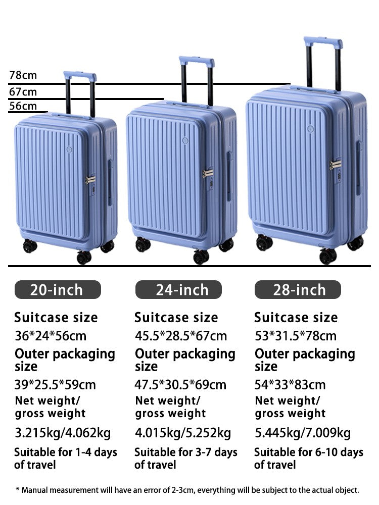 Large Capacity Expandable Suitcase Multi-Function Side Opening Luggage Boarding Case Cup Holder Shock-Absorbing Brake Wheels