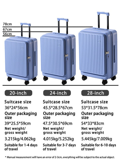 Large Capacity Expandable Suitcase Multi-Function Side Opening Luggage Boarding Case Cup Holder Shock-Absorbing Brake Wheels