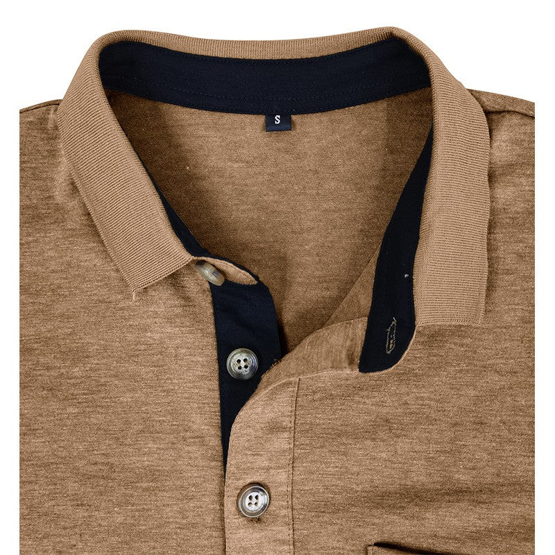 Spring Trend Men's Long Sleeve Casual Tshirt Solid Lapel Button Up Pullover Tops Autumn Turn Down Collar Bottoming Polo Shirt